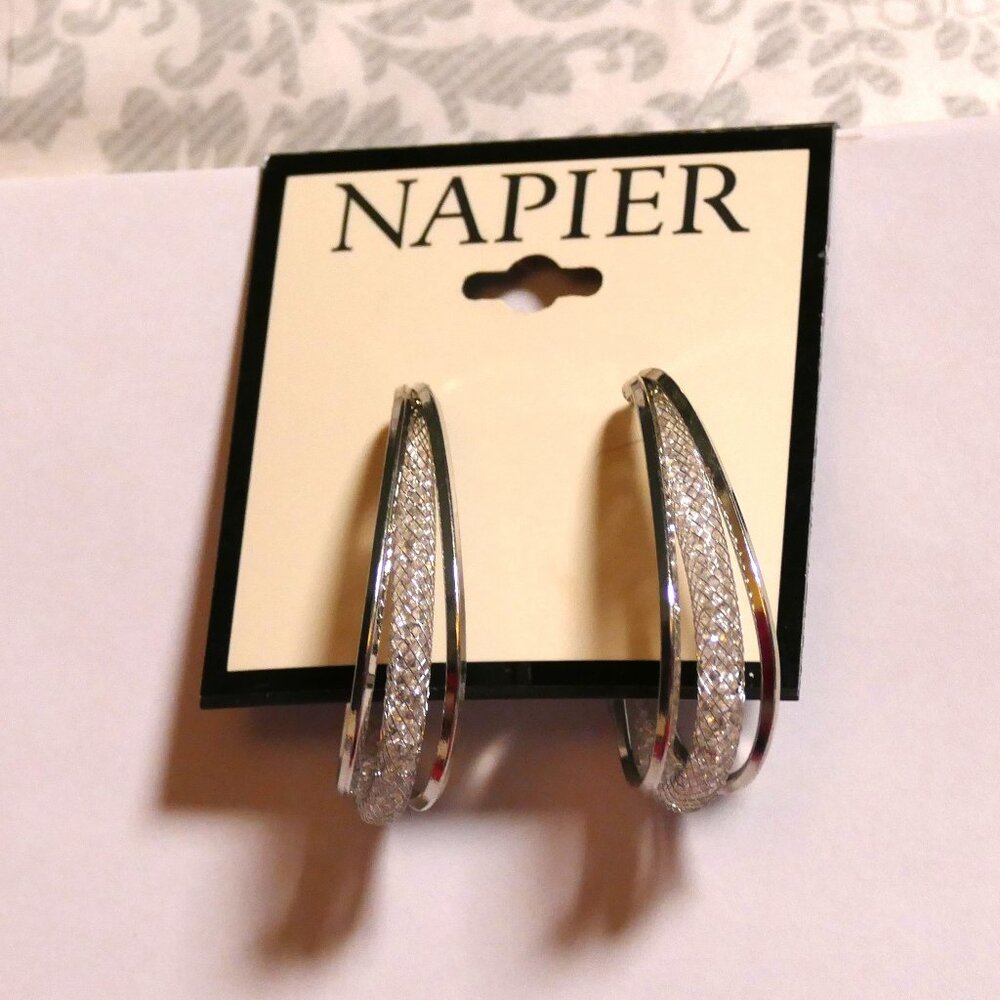 Napier Silver Mesh Hoop Earrings
